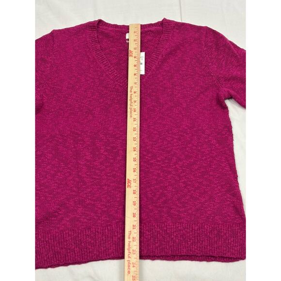 NWT J Crew Long Sleeve V Neck Slub Sweater Fuchsia Cotton Blend Size M Preppy - Picture 5 of 7